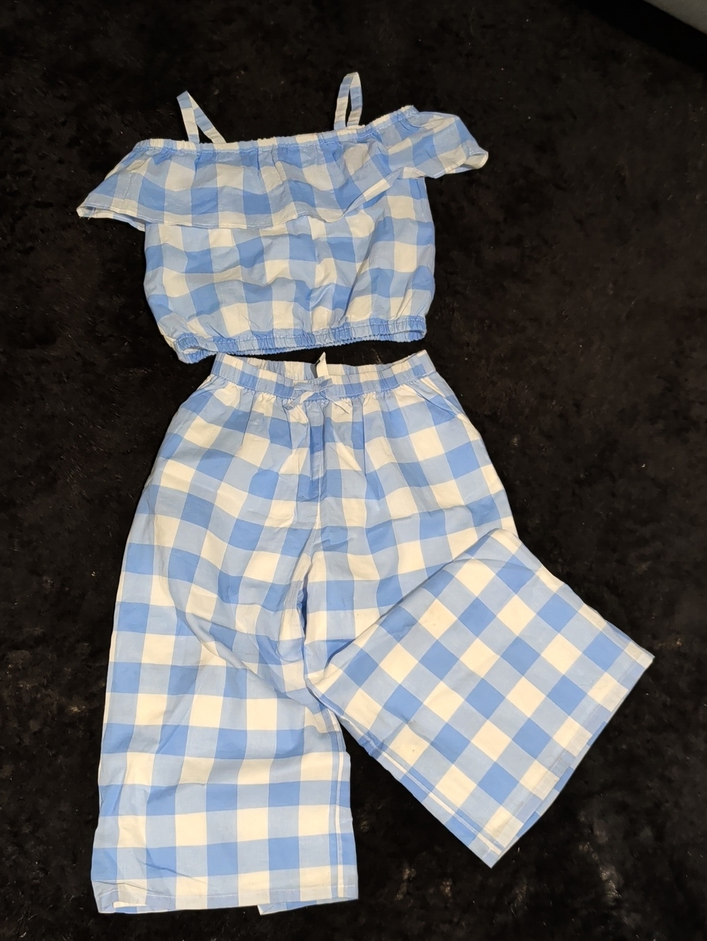 Janie and Jack Blue & White Gingham Wide-Leg Pants
